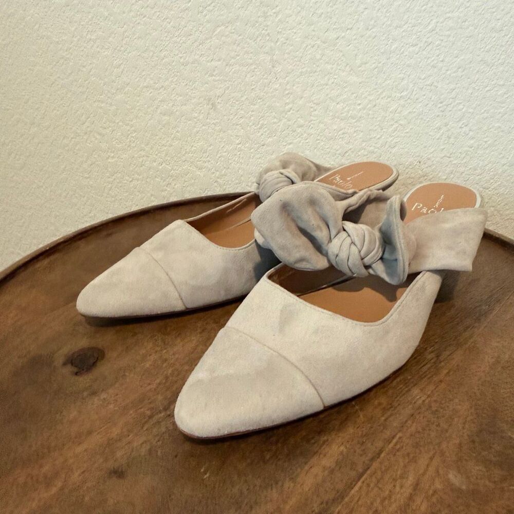 Linea Paolo Gray Suede Kitten Heel Bow Tie Slip-On Crissy Pump Women's Size 8